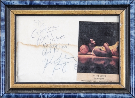 Kobe Bryant Signed & Inscribed Napkin In 4x6 Frame - Early Signature (Beckett)